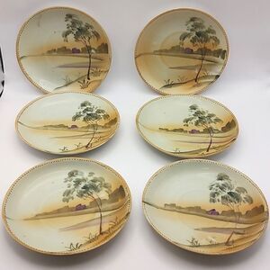 Antique Hand Painted Nippon Saucers Set of 6
